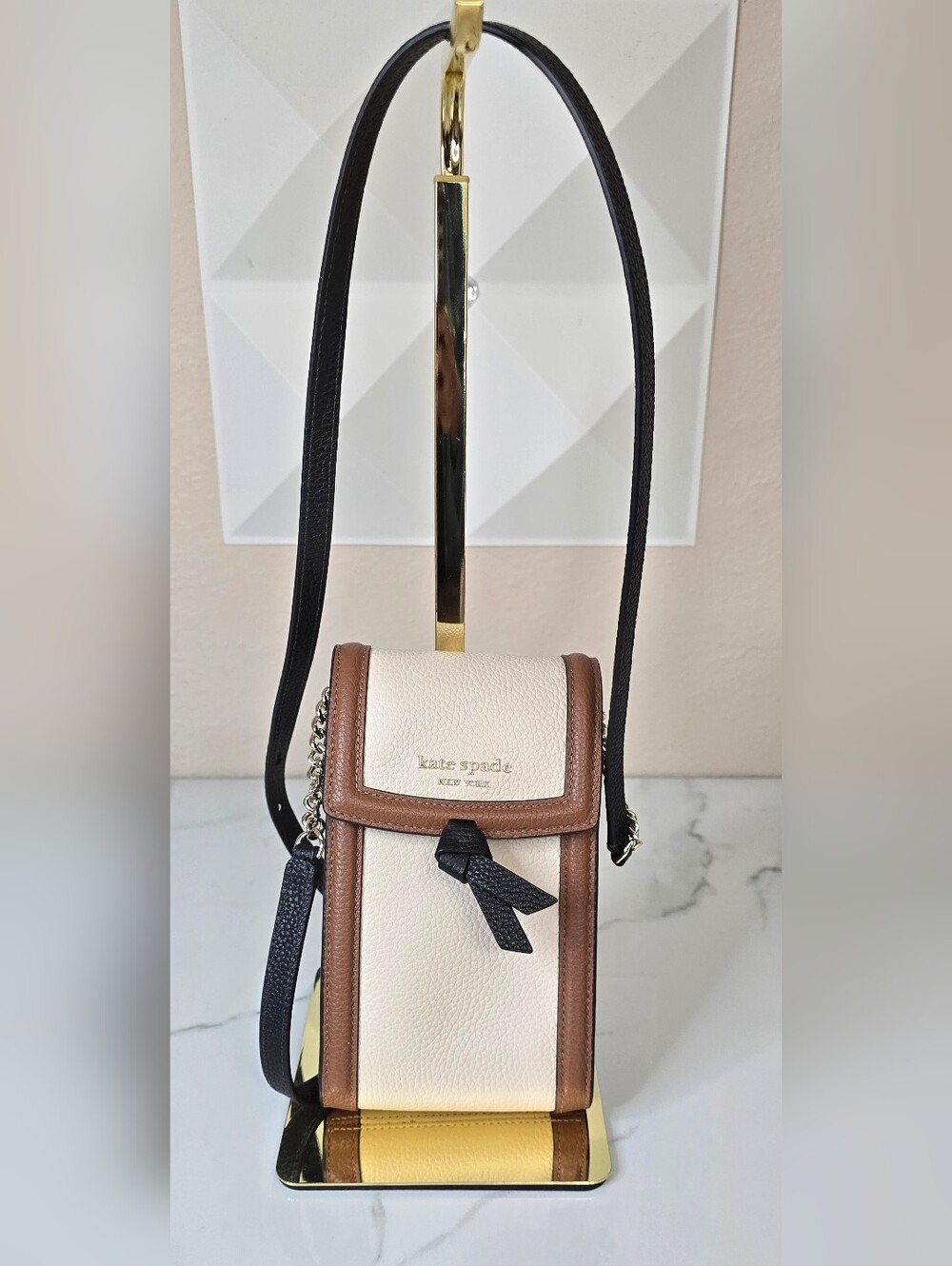 Kate Spade New York Colorblock Phone Crossbody Wallet Bag Cream Brown Black